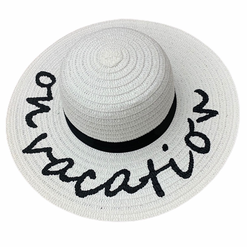 ❣️2/$45❣️ “On Vacation” Straw White Floppy Hat - Picture 1 of 2